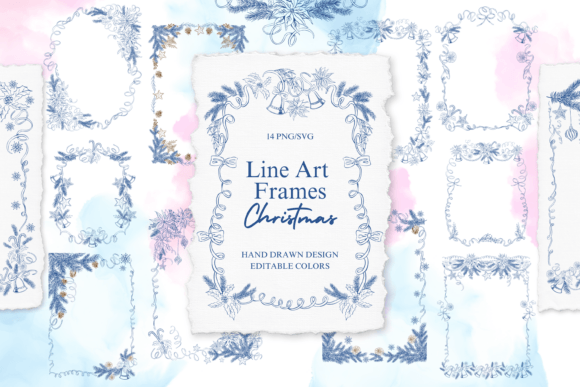 Blue Chinoiserie Christmas SVG Frames: A Graphic Design Gem