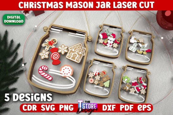 Christmas Mason Jar Holiday SVG Bundle for Laser Projects