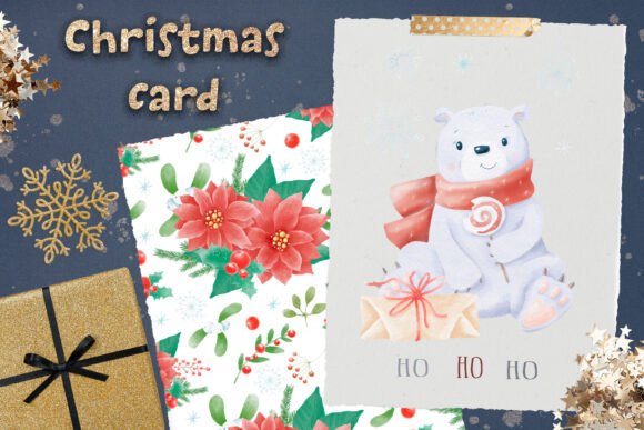 Christmas Polar Bear Postcard Png: A Charming Embroidery Design