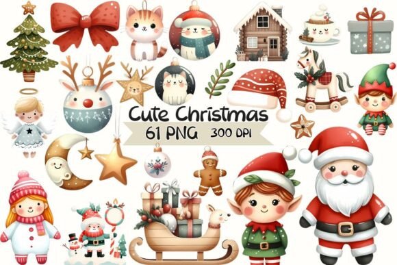 Cute Christmas Watercolor Cliparts for Graphics and Illustrations