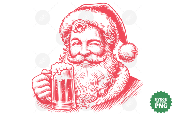 Funny Santa with Beer Vintage Christmas Graphics